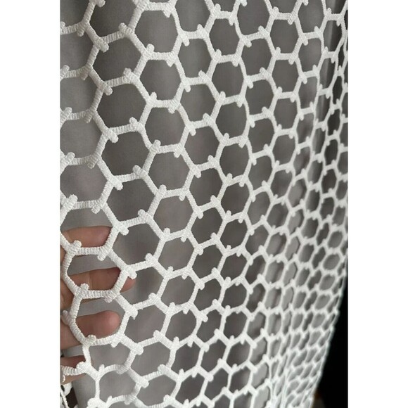 Betsy Moss Size S Gray Knit Geometric White Mesh Overlay Dress Orig $245 - Picture 7 of 11